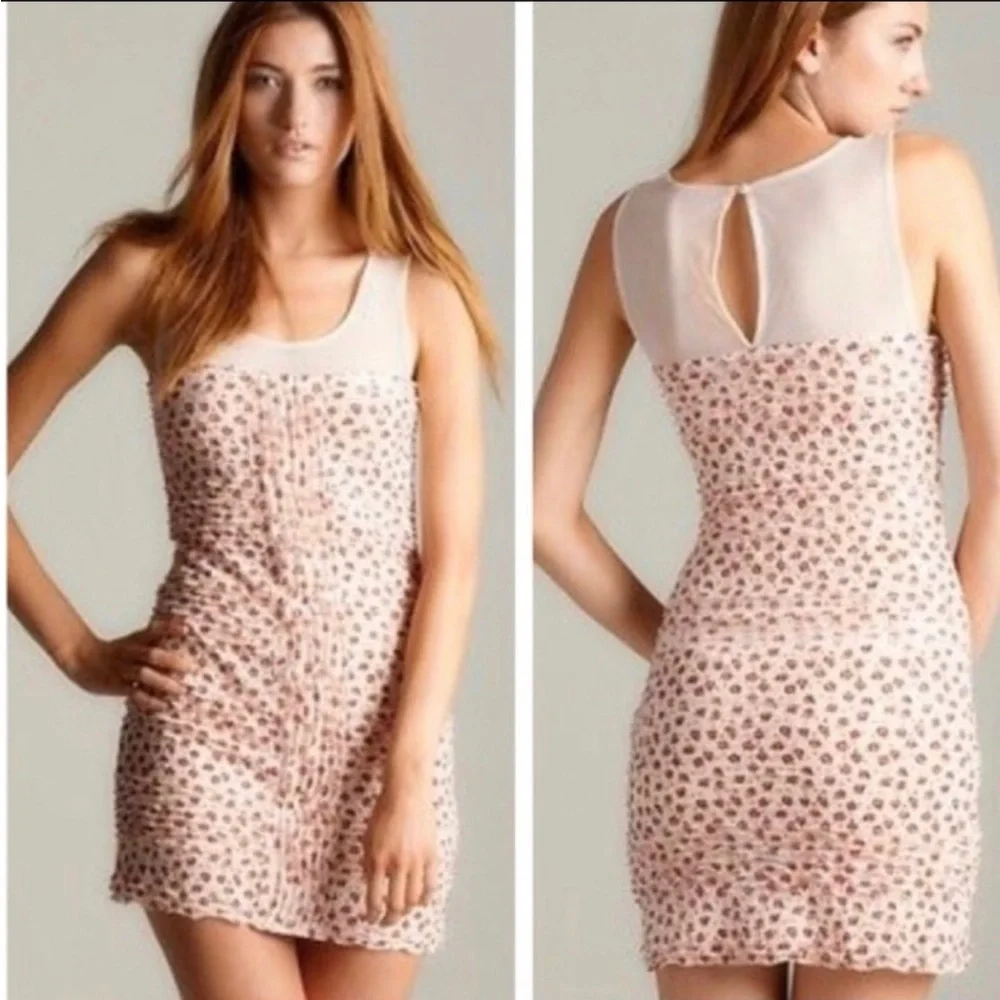 Free People Shimmy Bodycon cream blush combo ruffle floral dress size small